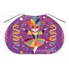 Capa de Carnaval Amarela e Roxa Estampada Personalizada de Fábrica com Máscara Colorida, Capa Redonda Infantil com Amarração