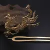 Grampo de Cabelo Fênix Tridimensional de Estilo Antigo Hanfu em Cobre Fundido Gravado à Mão, Grampo de Cabelo Coroa de Fênix Estilo Ming para Noivas