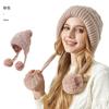 Gorro de punto grueso de piel de conejo con tres pompones de cuadros de buena calidad, forro polar, cálido para exteriores, gorro de punto con pompón, fábrica