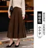 Saia midi de veludo cinza para mulheres, outono/inverno, cintura alta, corte A, plissada, perfeita para tipos de corpo pera, cobre os quadris e fica ótima