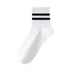 Meias Zhuji Femininas Primavera 7A Antibacterianas Meia Cano Médio Absorventes de Suor Respiráveis Femininas Listradas Duas Listras Casuais Modernas Meias DEY