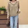 Tejido de Punto Suave y Sedoso Estilo Coreano para Mujer Otoño e Invierno Nuevo Top de Punto Holgado con Cuello Pequeño en V Aspecto Adelgazante Tejido de Punto Elegante