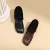 Nueva Colección Otoño/Invierno 2026: Zapatos de Cuero Cuadrados con Tacón Grueso para Mujer, Calzado Cálido para Exteriores, Zapatos de Suela Gruesa con Piel Sintética, Zapatos de Felpa de Algodón Retro