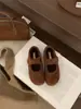 Sapatos Retro de Camurça com Estampa de Leopardo, Bico Redondo, Tira Única, Bico Dividido, Pata de Porco, com Pelúcia Adicionada, Sapatos Mary Jane Birkenstock Femininos para Outono e Inverno
