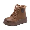 Botas de Nieve para Mujer 2026 Otoño e Invierno Versátiles Forro Polar Grueso Cálidas Botines Cortos Botas de Algodón Casual Retro Suela Gruesa Antideslizantes Zapatos de Caña Alta para Mujer