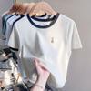 Ropa de Mujer de Manga Corta Color Albaricoque 2026 Verano Nuevo Diseño Camiseta Bordada Tejido Fino de Gofre Top Adelgazante Venta al por Mayor