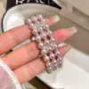 ¡Manta Rosa Rosa! Pulsera de Perlas con Abalorios de Circonita de Múltiples Hileras Pulsera de Nicho de Alta Gama Pulsera Retro de Lujo Ligero para Mujeres