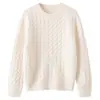 Suéter infantil de otoño e invierno 100% lana pura de punto trenzado con cuello redondo, estilo retro, top de punto grueso como capa base para niños mayores