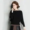 Blusa Feminina de Manga Morcego Outono Nova Versão Coreana Versátil Solta Manga Morcego Ombro a Ombro Camiseta de Tricô Cinza Tamanho Único