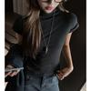 Camiseta de Manga Corta con Cuello Alto Medio de Nuevo Estilo Otoño e Invierno para Mujer, Top Interior de Alta Gama y Elegante, Camiseta Básica con Efecto Adelgazante