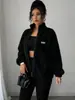 Hombro Derecho Exportación Coreana Holgada Sudadera Cardigan Americana de Alta Gama Popular Otoño e Invierno para Mujer 2025 Nueva Chaqueta Negra