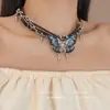 Collar Gargantilla de Cuero con Cordón y Mariposa de Remaches Resistentes, Collar de Moda Estilo Punk Oscuro Personalizado para Chicas Atrevidas