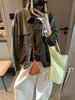 Moqie Moda Estilo Blogger Sentido del Diseño Bolsillo Doble Solapa Cordón Ropa de Trabajo Holgada Manga Larga Camisa MQ1940