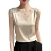Camisola de Seda Sintética Traje Interior para Mujer Base Negra y Blanca Satén de Seda Seda Acética Top Verano Cuello en V