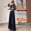 Jeans azul escuro estilo evasê largo para mulheres, novo estilo de outono, plus size, modelagem solta, emagrecimento, adequado para corpo tipo pera, calça levemente flare
