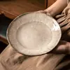 Plato Cerámico Poco Profundo Rayado Creativo Plato Grande Estilo Retro Japonés Vajilla Redonda para el Hogar Plato para Ensalada Pasta