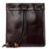 Bolsa de la Suerte Retro Europea y Americana de Cuero con Cera de Aceite, Cordón de Cuentas, Billetera para Monedas, Almacenamiento de Lápiz Labial y Joyería, Bolso de Piel de Vaca