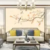 Mural único para sala de estar, revestimento de parede para fundo de TV, cabeceira de cama, novo estilo chinês, papel de parede bordado de alta qualidade com design de folha de ginkgo
