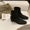 Primer Encuentro: Botines de Gamuza para Mujer, Ajuste Delgado, Tacón Grueso, Nueva Colección Otoño/Invierno 2026, Botines Cortos Negros con Tacón Grueso y Punta Cuadrada