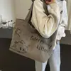 Bolsa Tote de Gran Capacidad Estilo Japonés y Coreano, Bolsa Casual de Lona Lavable, Bolso de Mano Color Caqui para Viajes Diarios