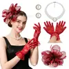 Accesorios para fiestas de festivales de carreras de caballos más vendidos de Amazon: conjunto de tocado de plumas, guantes, combinación de aretes y collar, accesorios de actuación