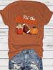Amazon Europeu e Americano Verão Mulheres Abóbora Beisebol Café Impressão Em Torno Do Pescoço Manga Curta Casual Moda Comércio Exterior Explosões Camiseta