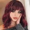 Waihai Peluca TikTok para Mujer Cabello Rizado Mediano y Largo Flequillo de Aire Rojo Vino Hombro Maíz Pelucas Calientes Peluca de Fibra Química Cubierta de Peluca