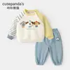 Conjunto Panda Kaka para Meninos Roupas Infantis Outono Casual para Meninas Roupas para Bebês Outono e Primavera