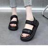Sandalias tipo pan casual de alta gama para mujer, nuevo verano 2025, suela gruesa, velcro, zapatos de playa, zapatos romanos tipo bizcocho