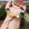 "Zakiram" Pulsera Natural de Sándalo Verde para Juego Cultural de Mujeres Pulsera de Madera con Cuentas de Múltiples Círculos Regalo Antiguo