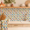 Impressão UV Adesivo de parede Florzinhas azuis e laranjas Azulejo Decoração de parede atacado