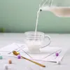 Taza de desayuno de vidrio ámbar repujado retro japonesa para helado con asa redonda para té con leche se puede usar como regalo