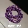 Pulsera de Amatista Natural Uruguaya Estilo Chino Nuevo Pulsera de Cuentas Pequeñas Morado Oscuro Pulsera de Cuentas de Tres Capas 108 Cuentas