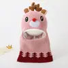 Nuevo sombrero y bufanda de punto de una pieza para niños de otoño e invierno, gorro de punto grueso y cálido para bebé con diseño de ciervo de dibujos animados S205