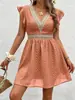 Suministro Exclusivo Transfronterizo 2026V Vestido de Encaje para Mujer con Mangas Cortas Fruncidas y Falda Corta de Corte A