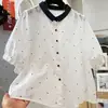 Estilo Fino de Verano, Blusa Súper Elegante Estilo Coreano, Camisa de Manga Corta con Cuello y Lunares de Moda para Mujer, Súper Popular y Rejuvenecedora