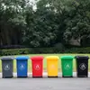 Cubo de basura para clasificar la basura, plástico grueso cuadrado con tapa, cubo de basura para saneamiento exterior rural con ruedas
