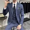 Conjunto de Traje para Hombre de Comercio Exterior, Traje de Novio de Tres Piezas, Traje Casual Rayado de Alta Gama Estilo Coreano Corte Delgado con Chaleco y Chaqueta