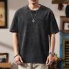 2025 Verano Nuevo Negro Pesado Manga Corta Hombre Marca de Moda Holgado Talla Grande Joven Gordito Cuello Redondo Camiseta Superior Tendencia