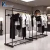 Expositor de Ilha para Loja de Roupas, Arte em Ferro, Preto, Suporte de Exposição Central, Prateleira de Exposição de Roupas de Duas Fileiras, Cabideiro para Loja de Roupas Femininas