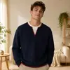 Fábrica de suéteres de tricô com design de peça dupla falsa, marca da moda, best-seller transfronteiriço, malhas masculinas, venda direta do fabricante