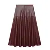 Fábrica de Ropa para Mujer Transfronteriza Venta al por Mayor 2026 Estilo Europeo y Americano Moda Efecto Piel Falda Midi Plisada