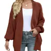 Outono/Inverno 2026 Amazon Comércio Exterior Feminino Manga Longa Manga Lanterna Cor Sólida Tricô Solto Cardigã Suéter de Tricô Grosso para Mulheres