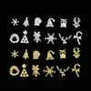 Decoraciones Navideñas para Uñas de Aleación Transfronterizas, Rejilla de 12 Compartimentos, Dorado y Plateado, Copo de Nieve de Moda, Reno, Árbol de Navidad, Pedrería para Uñas, Venta al por Mayor