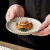 Plato de Cerámica Horneada Vintage Estilo Occidental para Bistec con Puntos de Perla, Plato Personalizado para Presentación de Postres y Repostería, Plato de Cerámica para Postre, Plato para el Té de la Tarde