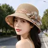 Sombrero de paja transpirable para mujer, estilo francés, color crema, con lazo de encaje tejido de paja, versátil sombrero de sol para playa de verano