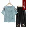 Traje de Algodón Puro para Madre de Verano Ropa para Mujeres de Mediana Edad y Mayores de Manga Corta Ropa de Verano para Abuela Esposa de Anciano Madre de la Madre