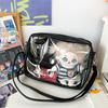 Linda Bolsa Doble de Muñeco de Dibujos Animados Muñeco de Algodón PU Bandolera Bolsa Transparente para Dolor Muñeco de 20 cm Bolsa de Hombro de 15 cm