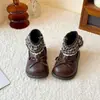 Botas Curtas para Meninas 2026 Inverno Novo Estilo Botas de Couro Elegantes para Crianças Botas de Princesa Botas Martin com Laço Forradas de Lã para Meninas