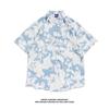 Camisa de Manga Curta Estilo Hong Kong da Tailândia para Casal Verão Solta Fina Havaiana Praia Floral Manga Média Flor